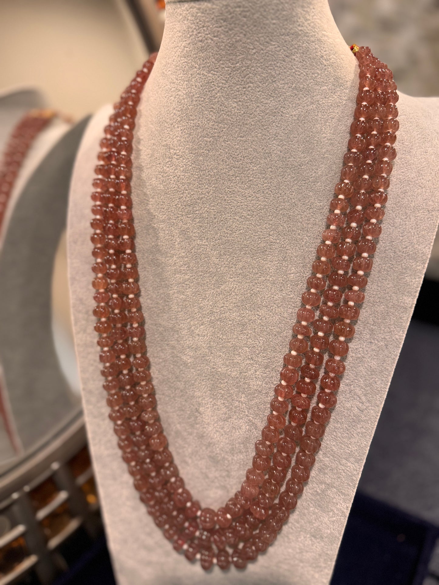 Pink Strawberry quartz pumpkin shape necklace