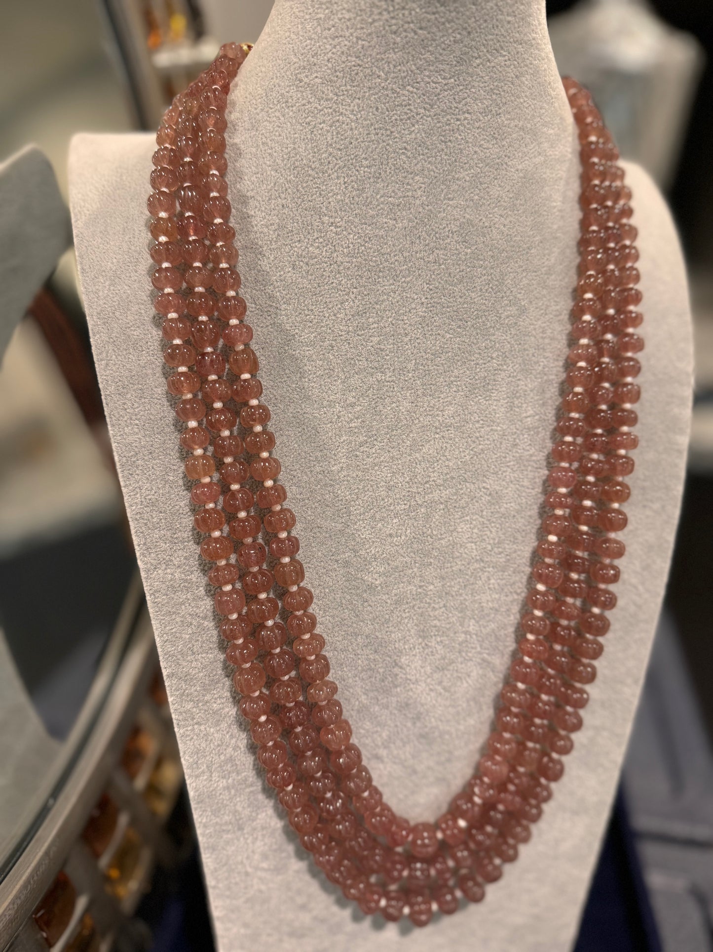 Pink Strawberry quartz pumpkin shape necklace