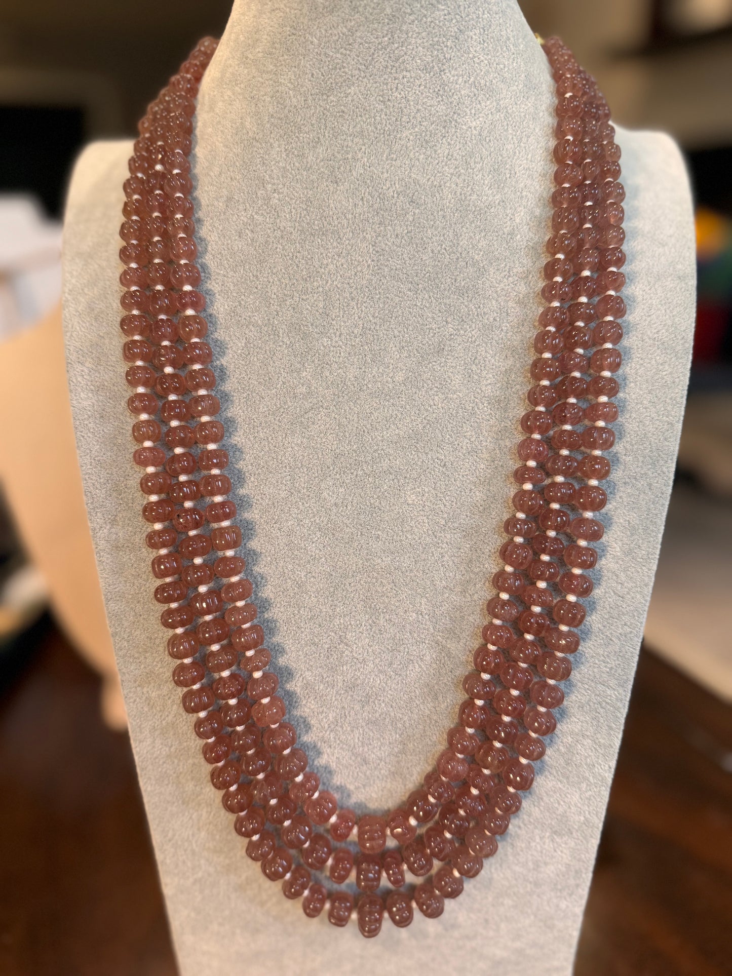 Pink Strawberry quartz pumpkin shape necklace