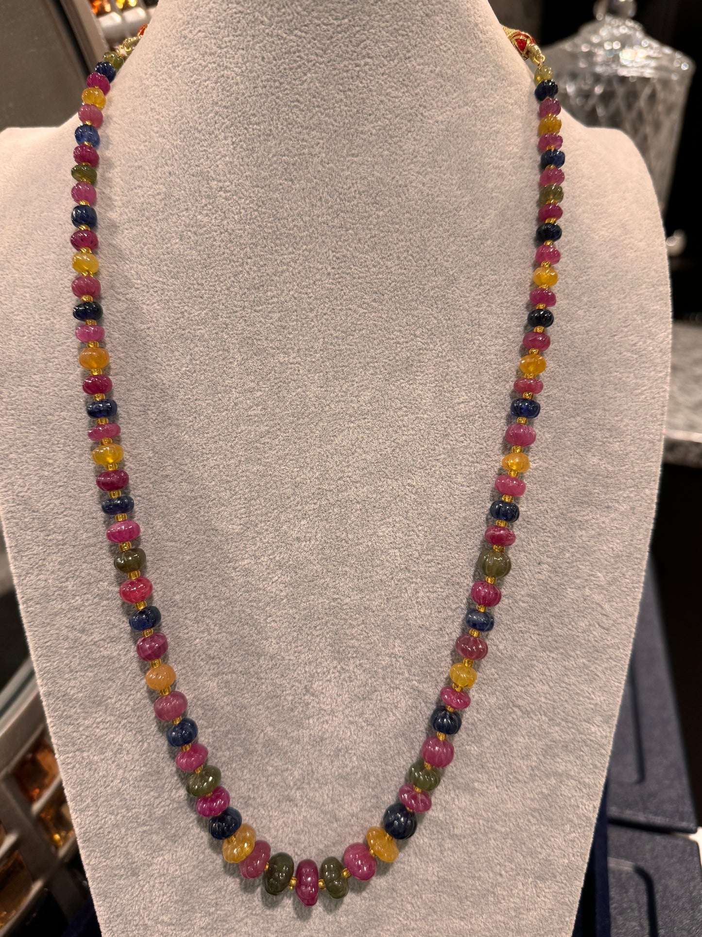 Multi sapphire pumpkin beads necklace