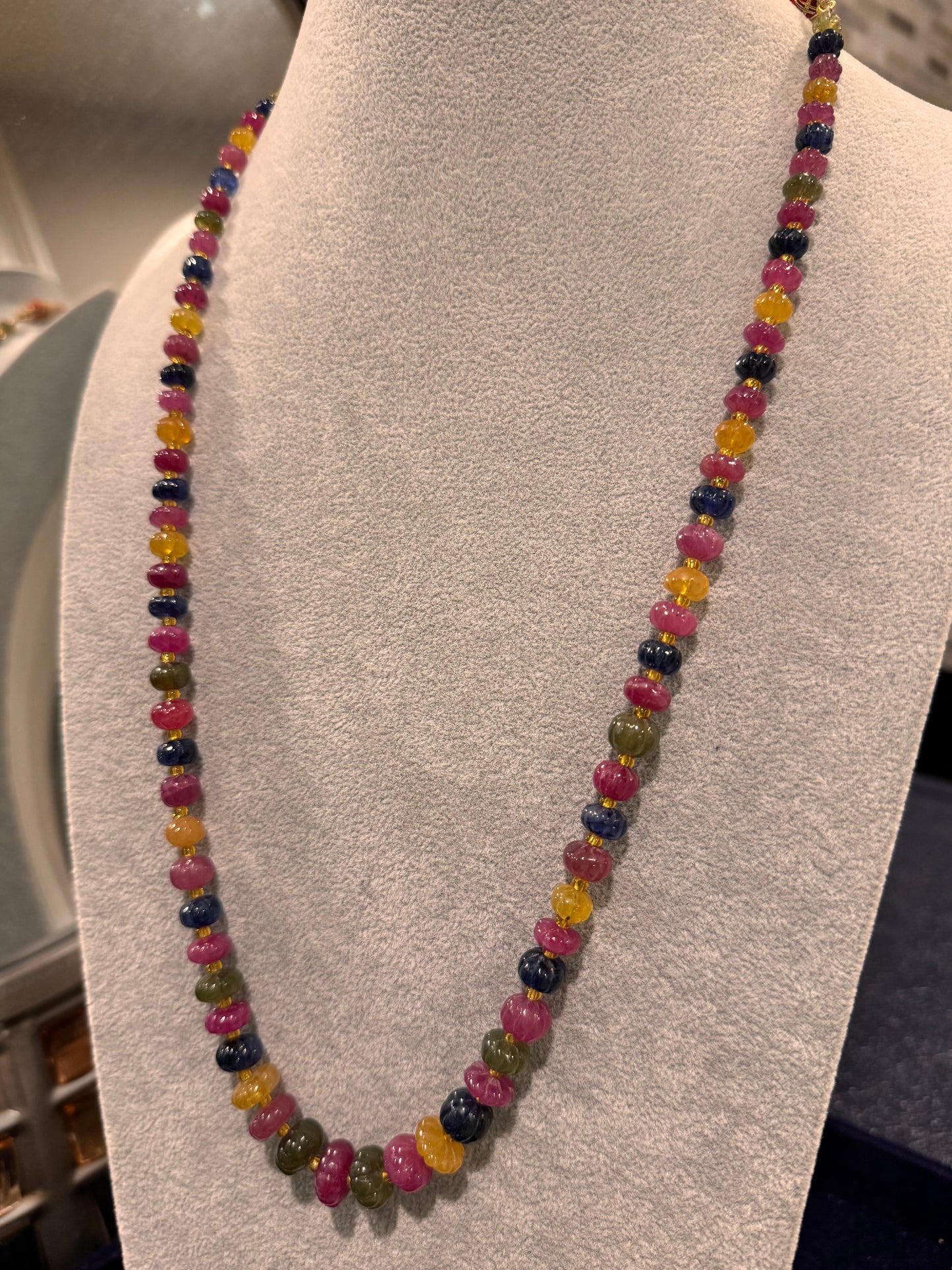 Multi sapphire pumpkin beads necklace