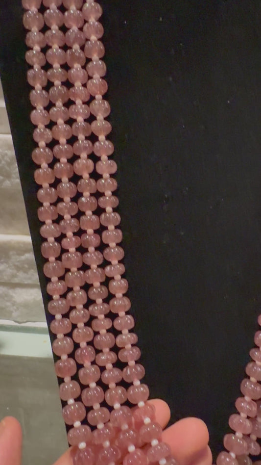 Pink Strawberry quartz pumpkin shape necklace
