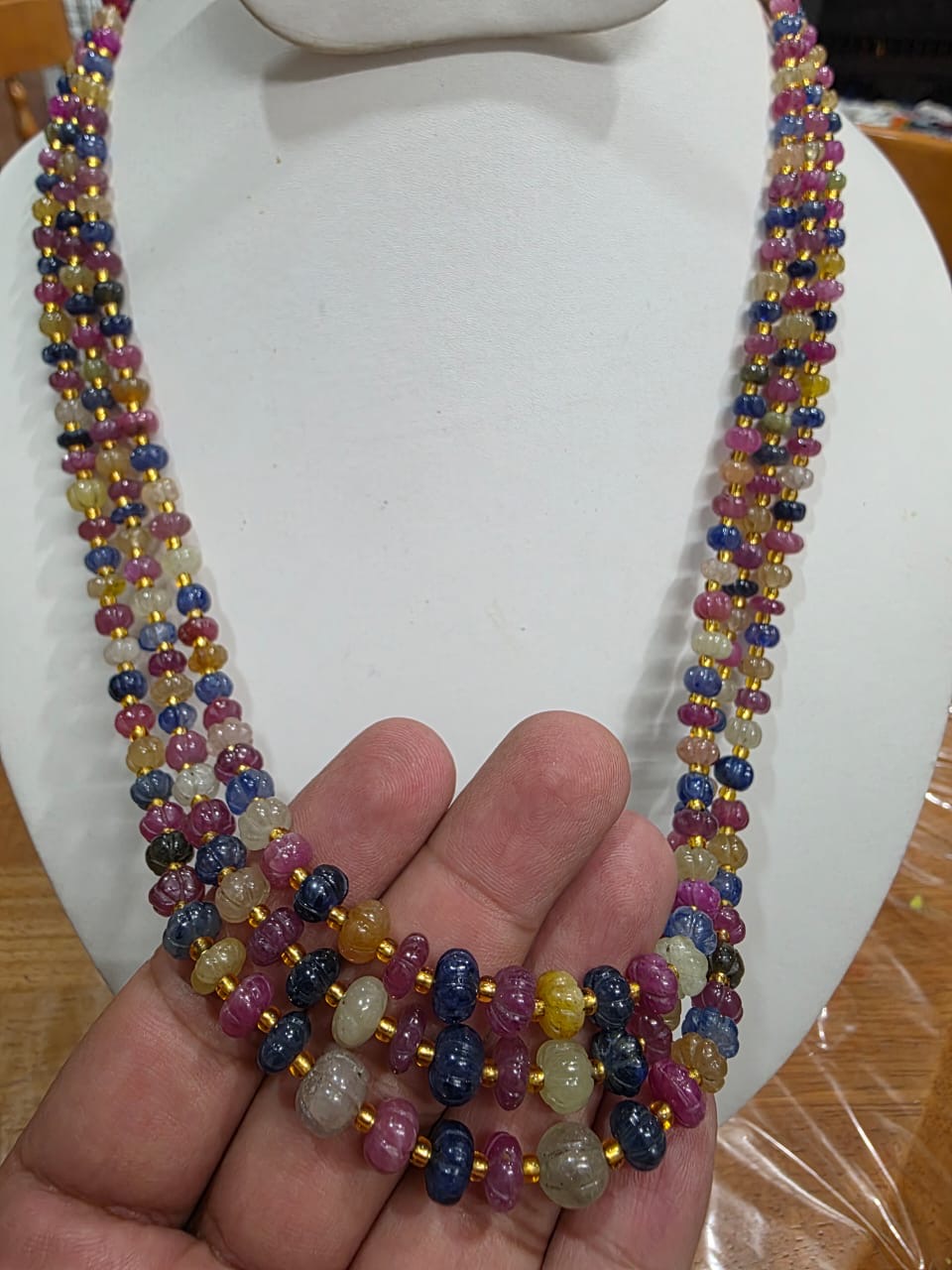 Multi sapphire pumpkin beads necklace