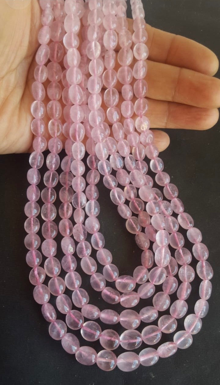 Rose quartz oval smooth beads necklace