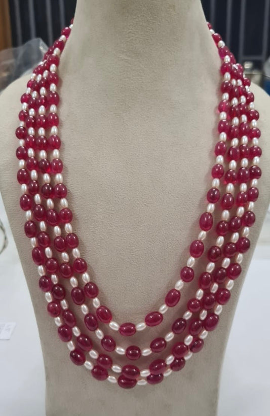 Red Quartz and pearls necklace