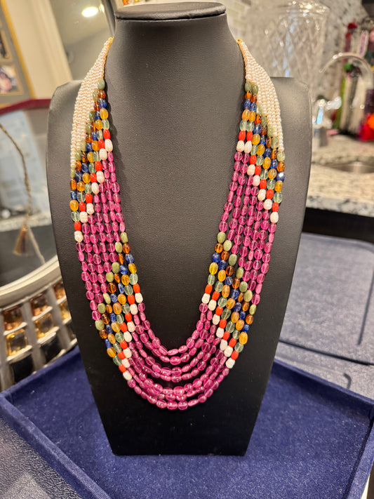 Ruby Navratan and pearls necklace