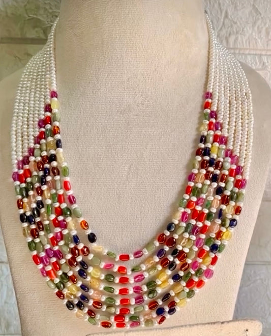 Navratan and pearls designer necklace