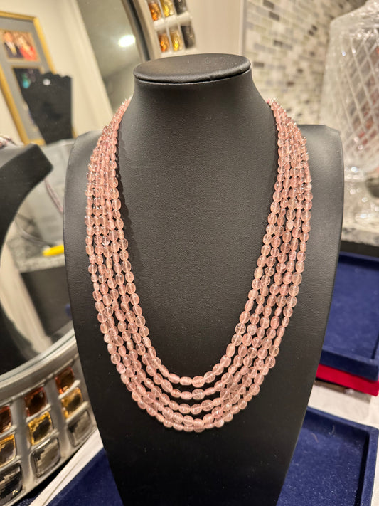 Pink strawberry quartz oval smooth necklace
