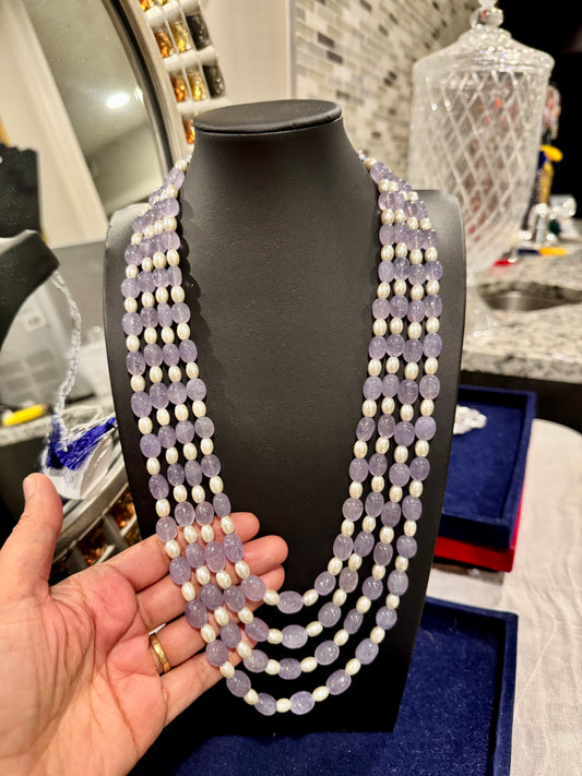 Tanzanite Quartz and pearls necklace purple shade