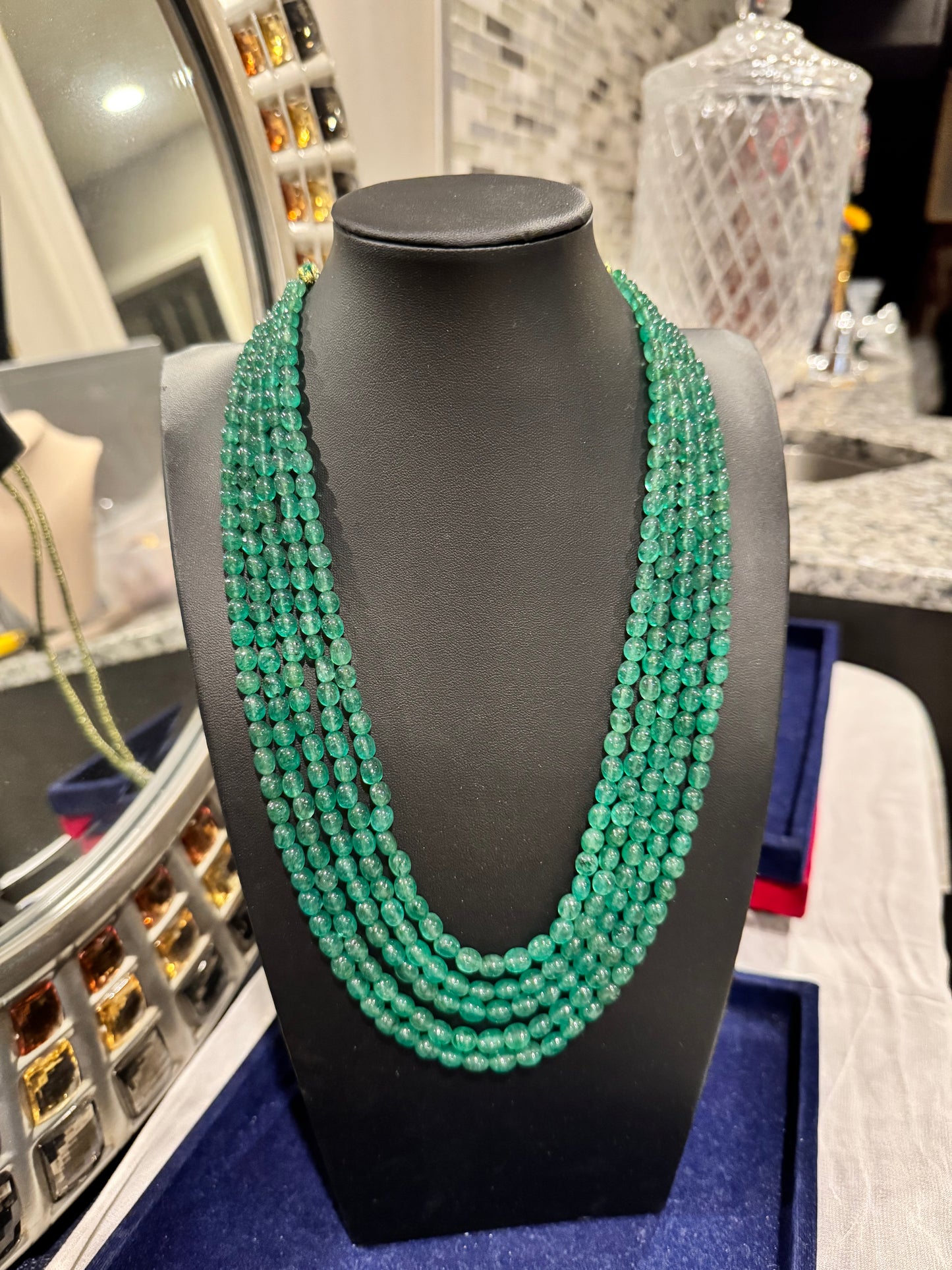 Green strawberry quartz oval smooth necklace