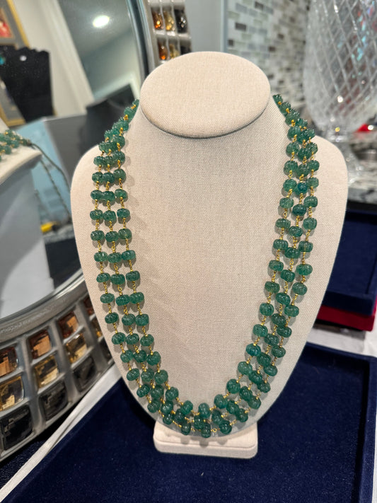 Green Strawberry quartz pumpkin beads in chain necklace