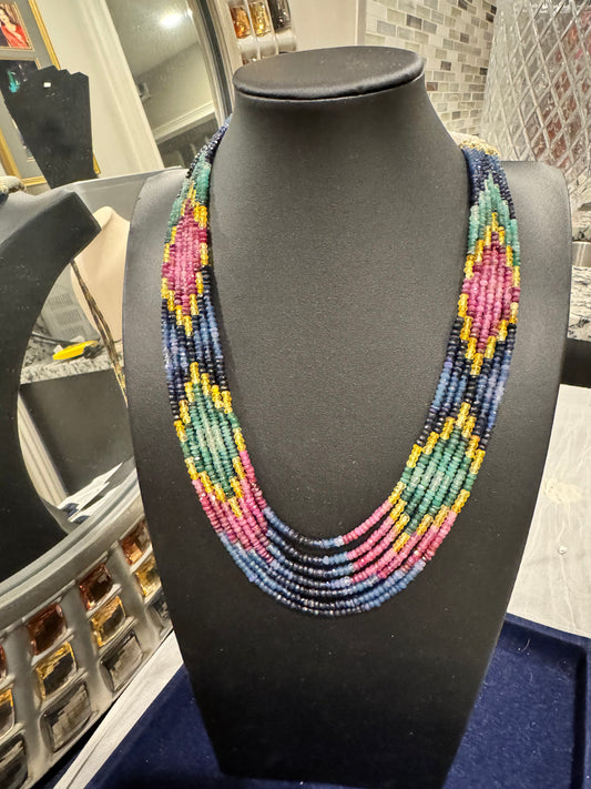 Multi sapphires cut finish designer necklace