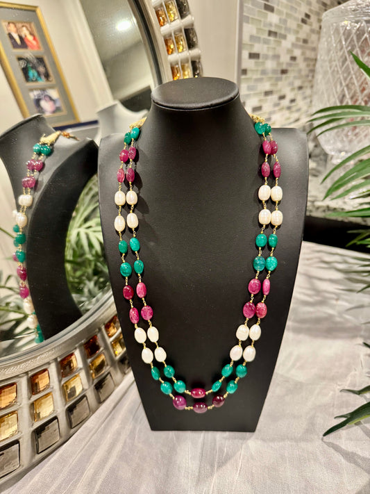 Ruby emerald pearl necklace