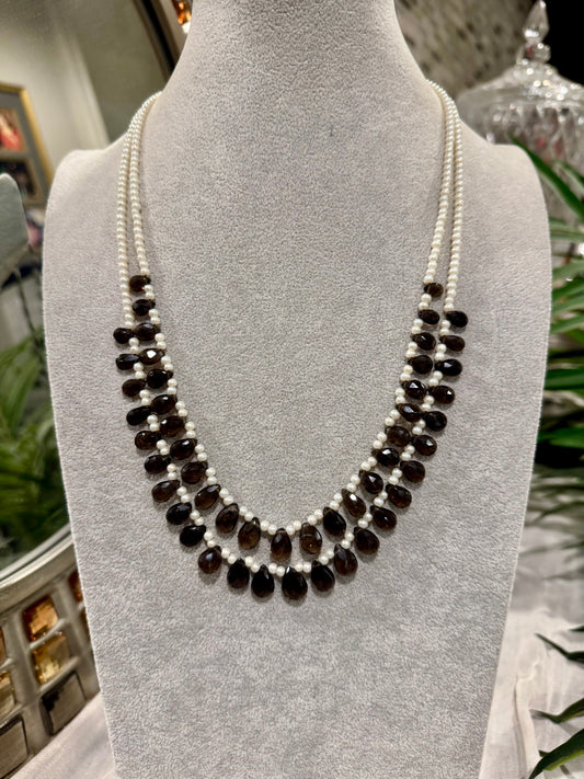 Smokey quartz drops necklace