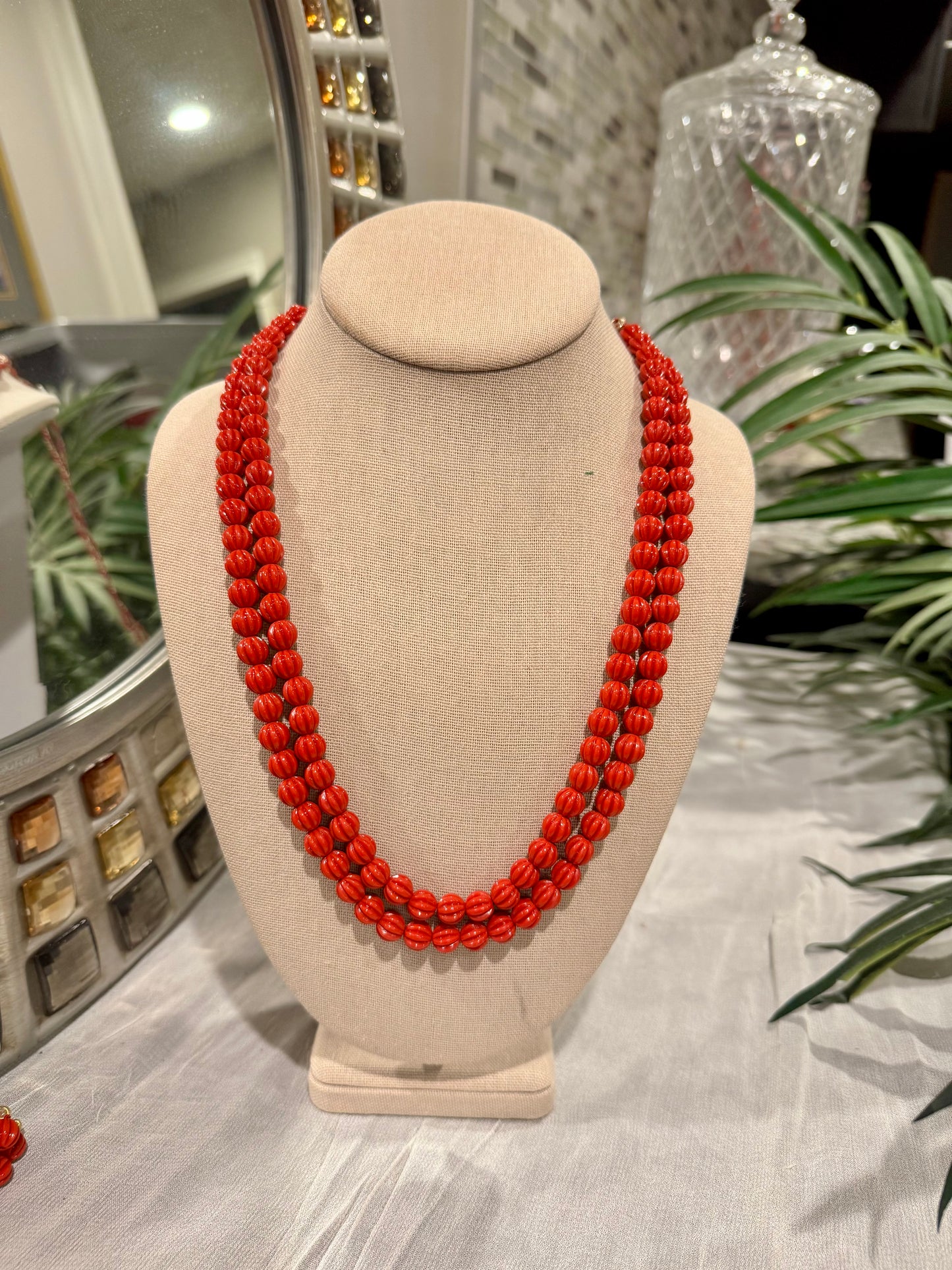 Pumpkin shape Taiwanese coral 8-10 mm