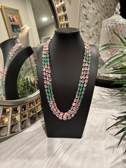 Designer rose quartz and green strawberry quartz necklace