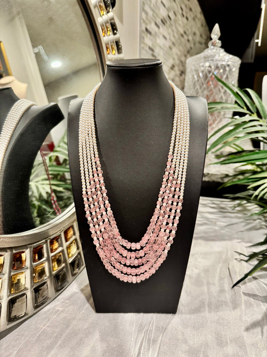 Designer Rose quartz pumpkin and pearls necklace