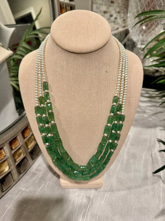 Designer Rectangle shape green strawberry and pearls necklace