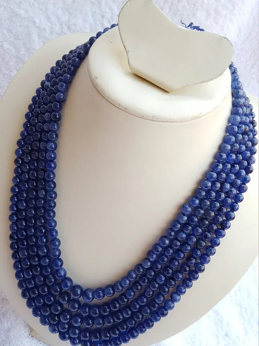 Blue sapphire round smooth necklace