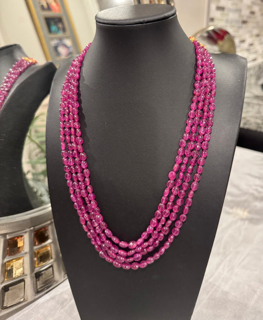 Ruby oval beads necklace