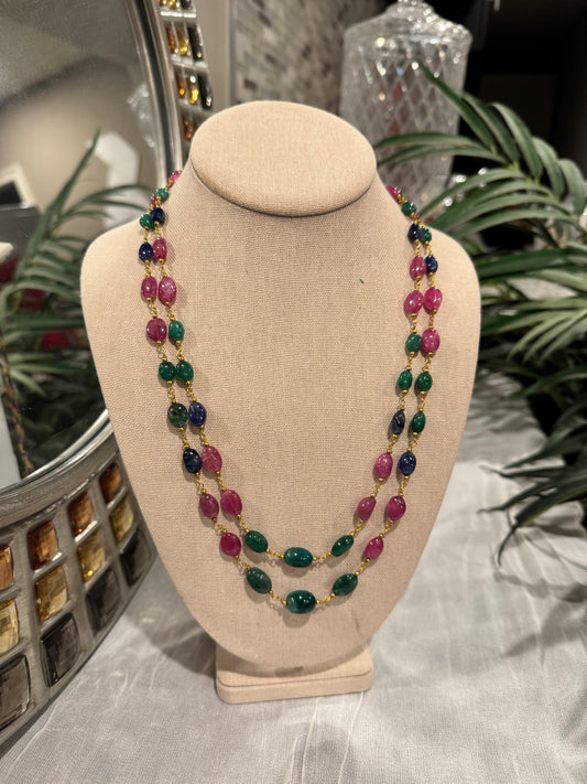 Ruby  emerald blue sapphire chain necklace