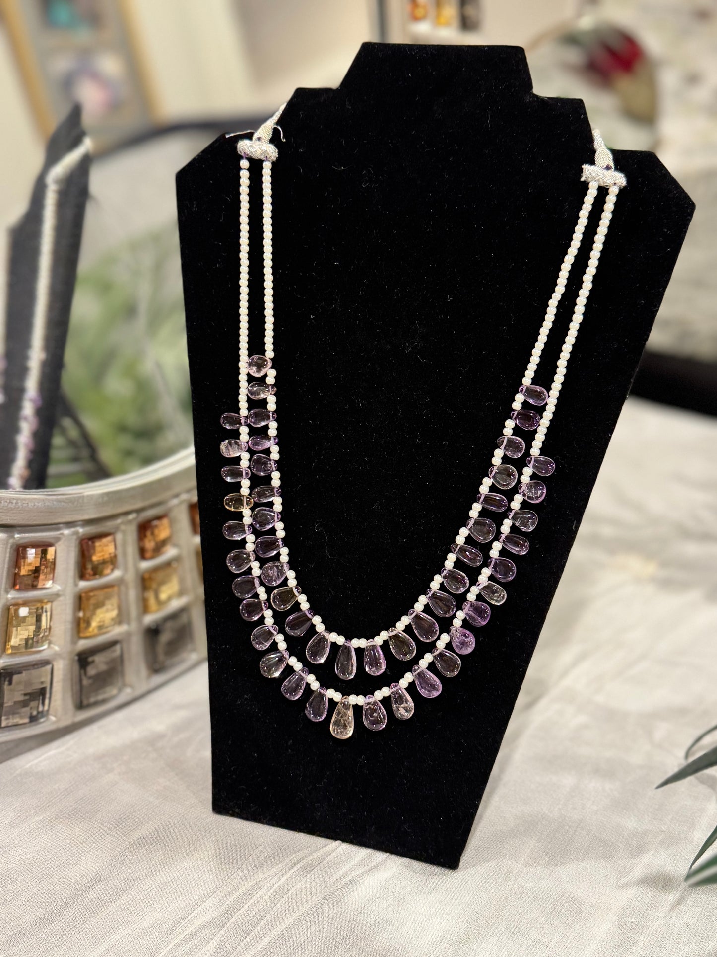 Amethyst drops beads necklace
