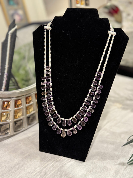 Amethyst drops beads necklace