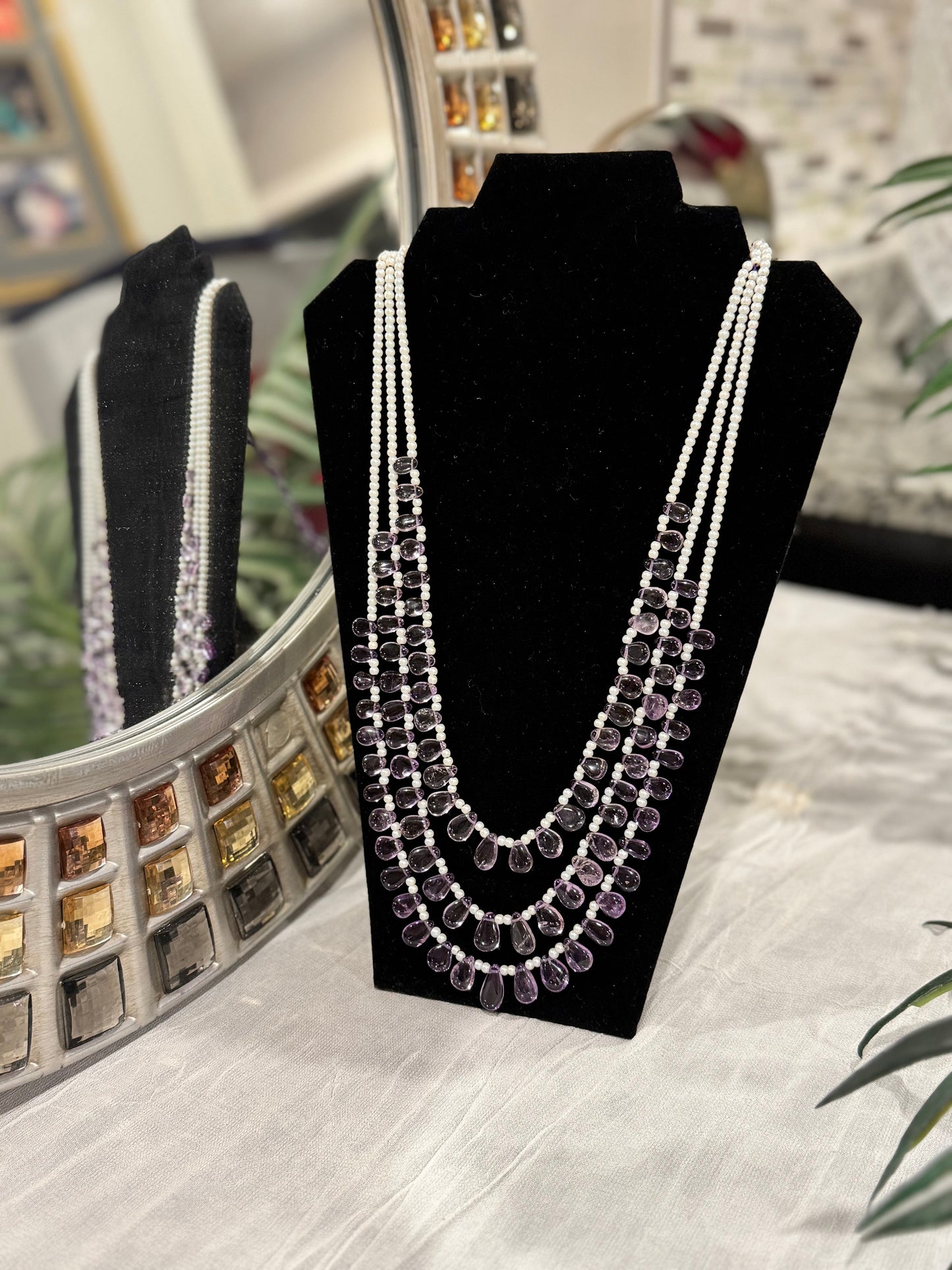 Amethyst drops beads necklace