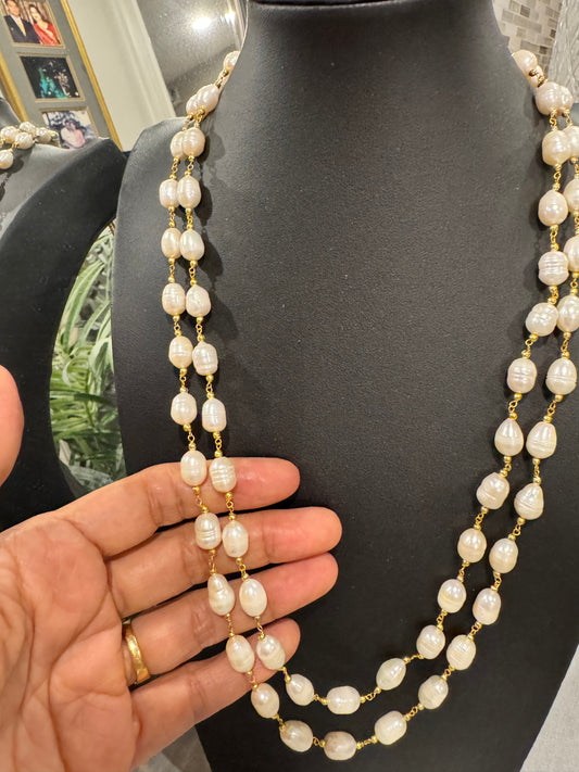 Freshwater pearls oval necklace in chain