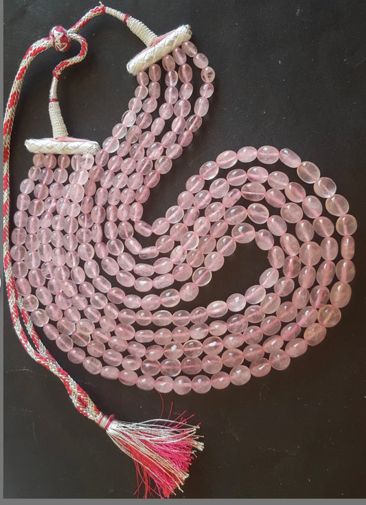 Rose quartz oval smooth beads necklace