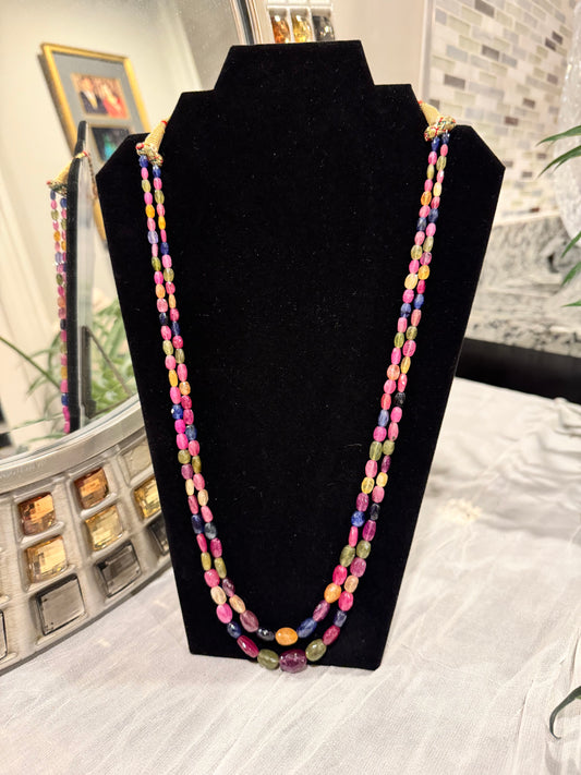 Multi sapphires cut finish oval grading necklace