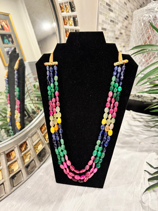 Multi sapphire necklace oval smooth beads