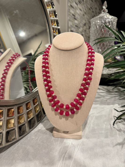Pink pumpkin quartz and pearls necklace