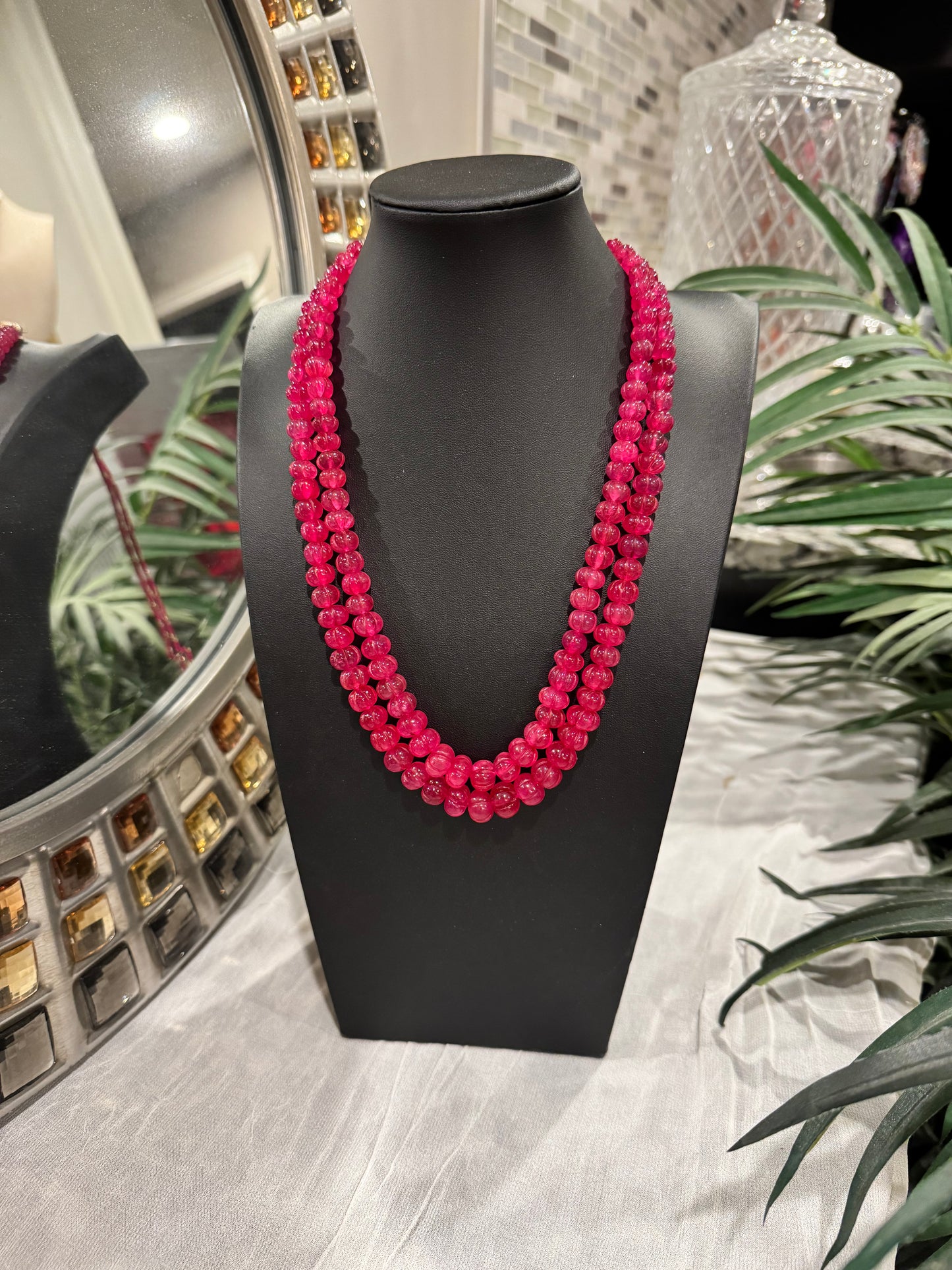 Pink pumpkin quartz necklace