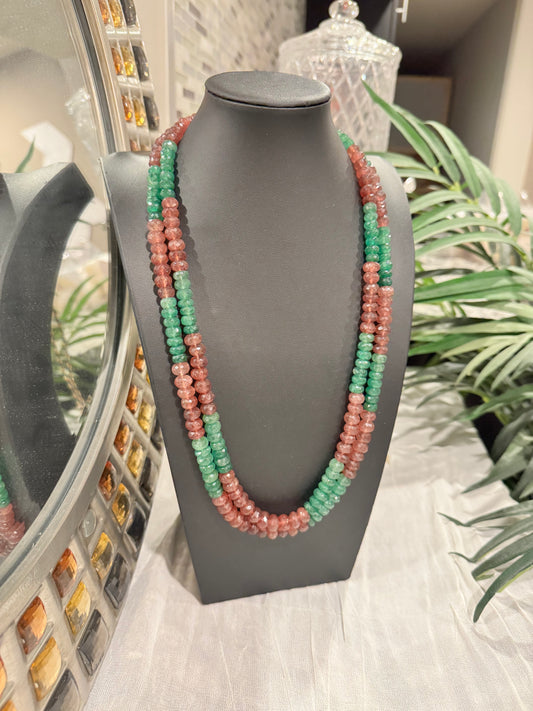 Strawberry quartz cut finish necklace multi