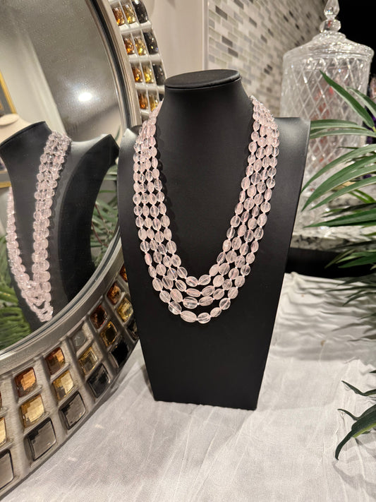 Rose quartz oval carving beads necklace