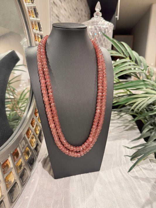 Pink strawberry quartz cut finish round necklace