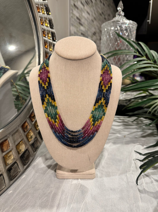 Multi sapphires cut finish designer necklace