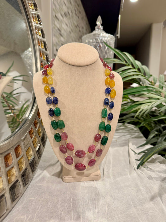 Multi sapphires nuggets in chain necklace