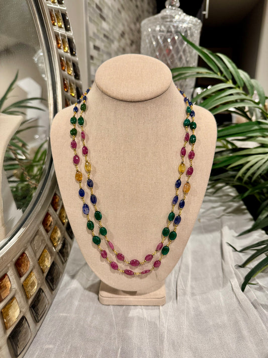 Multi sapphires oval chain necklace