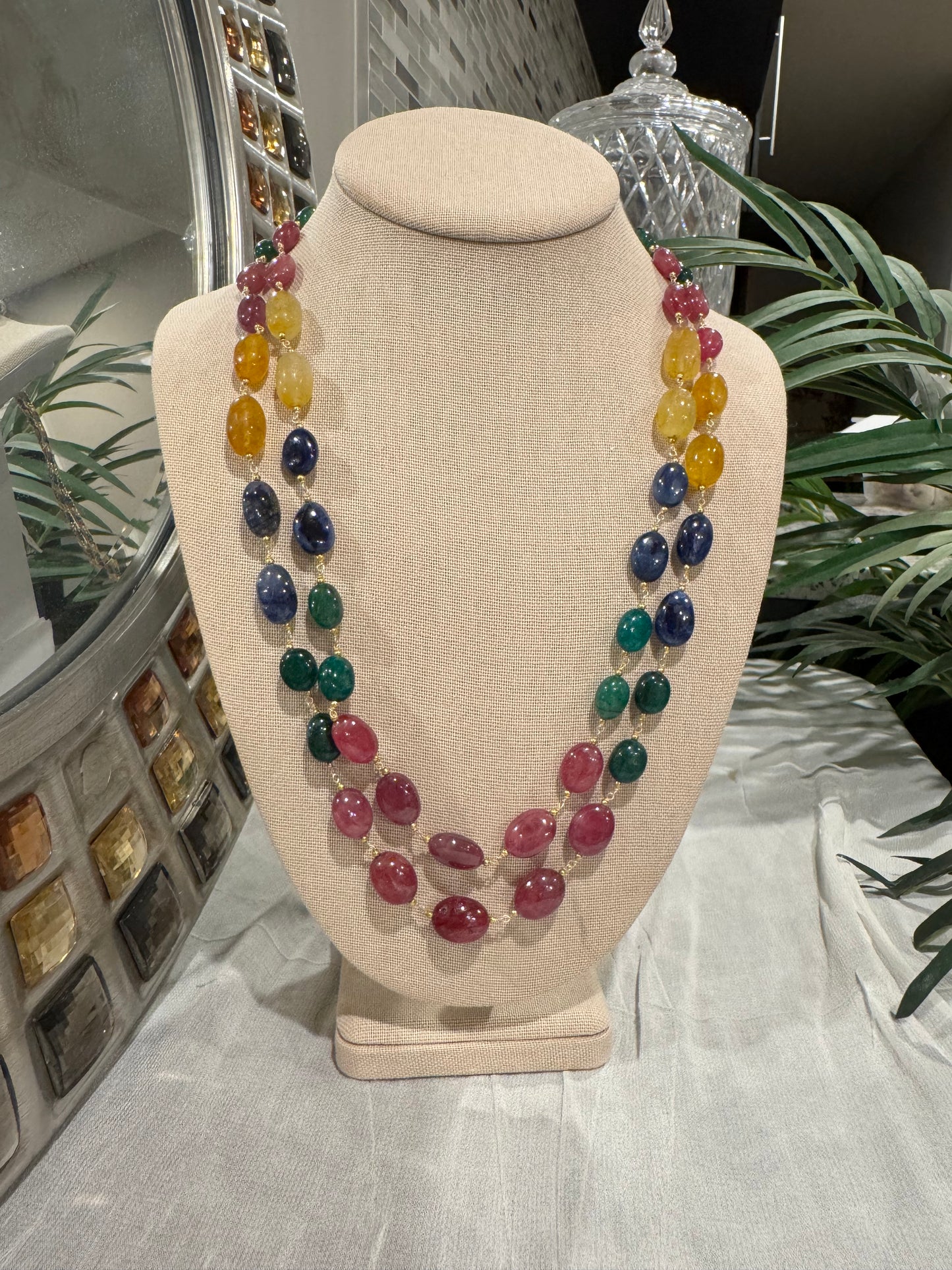 Multi sapphires nuggets in chain necklace