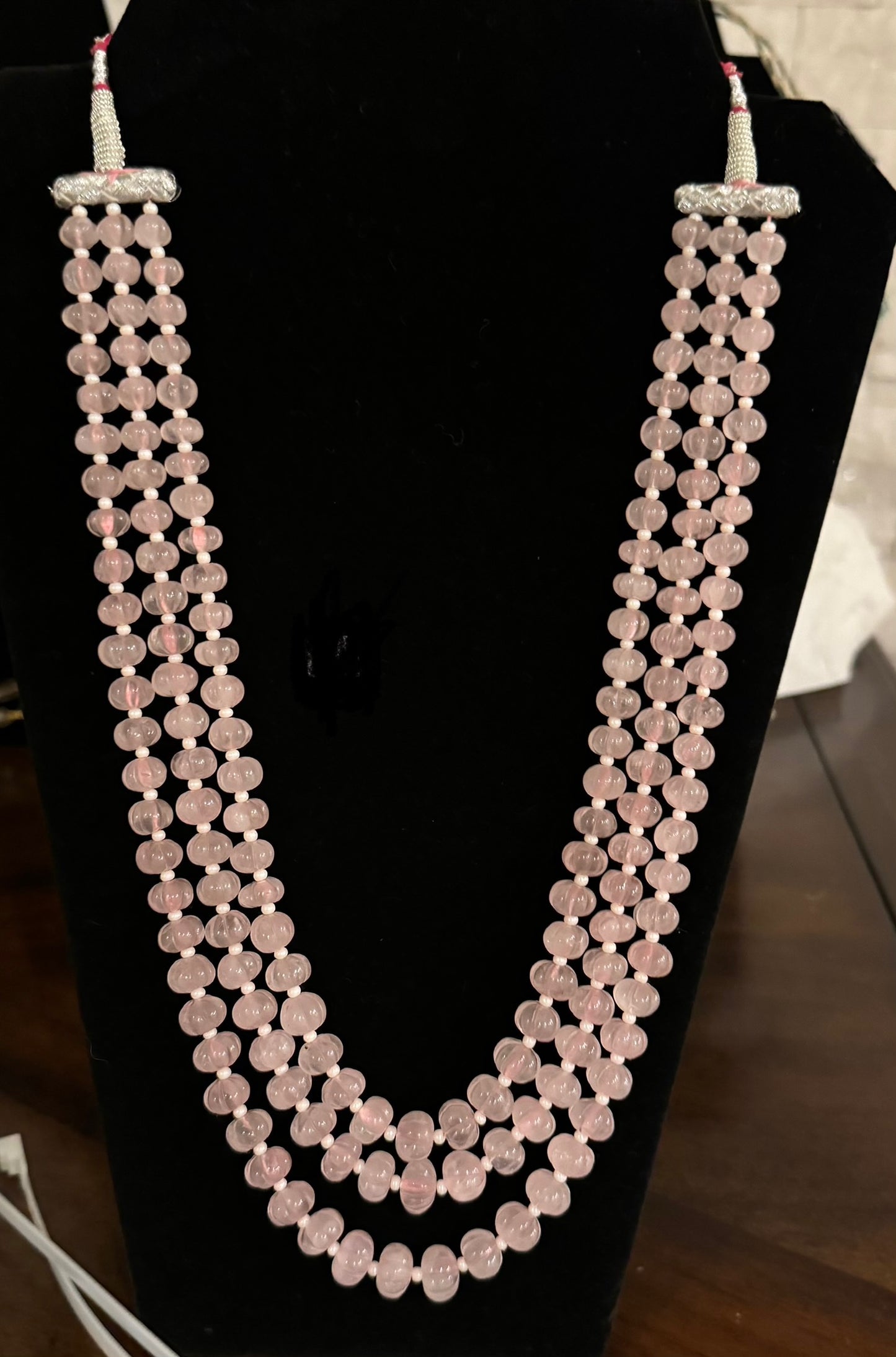 Rose quartz pumpkin carving beads necklace