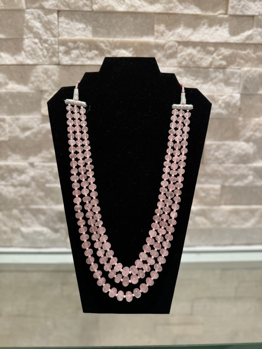 Rose quartz pumpkin carving beads necklace