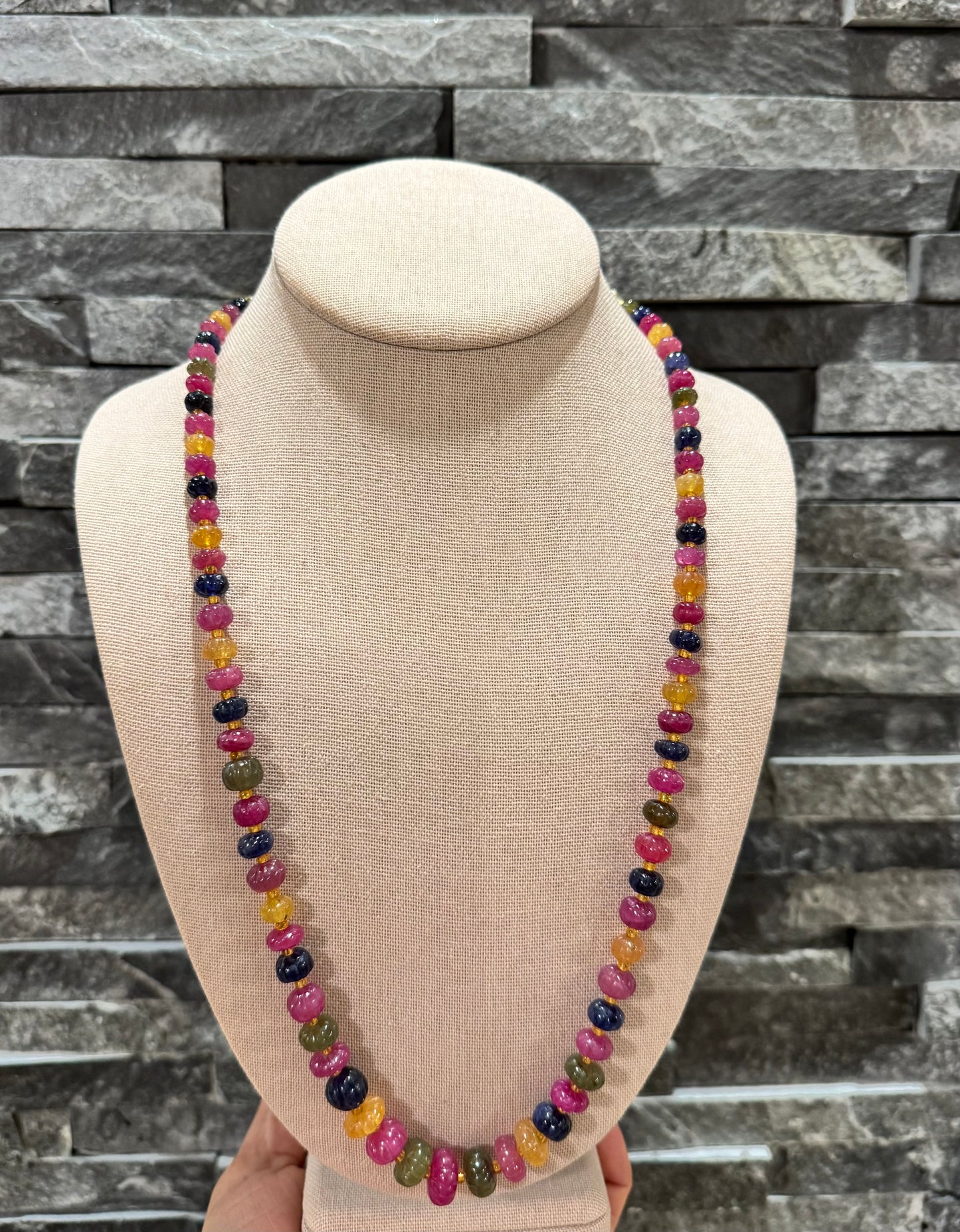 Multi sapphire pumpkin beads necklace