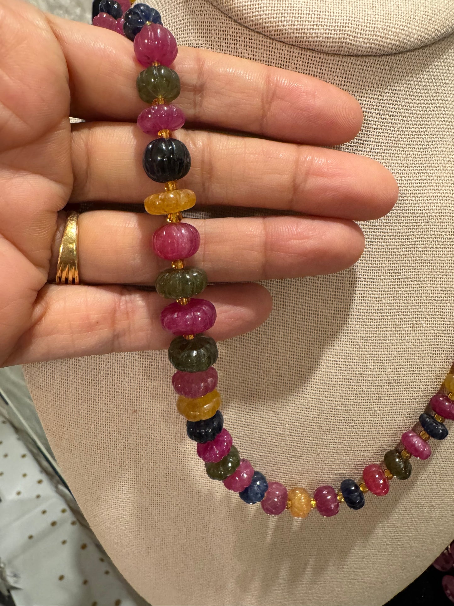 Multi sapphire pumpkin beads necklace