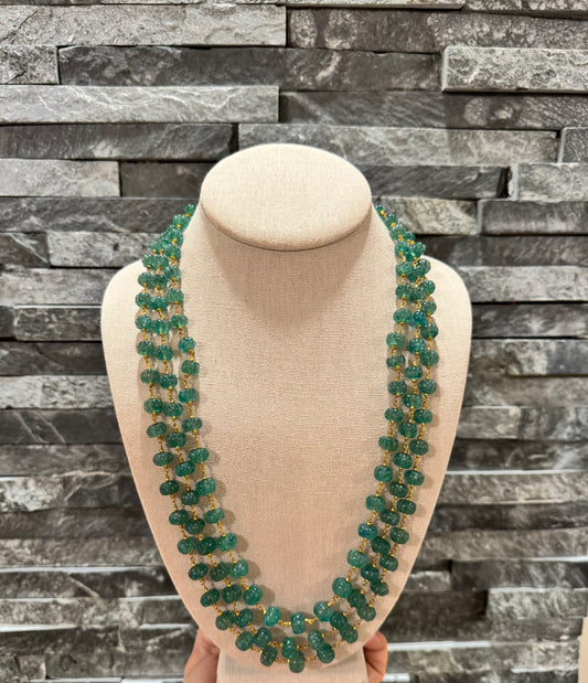 Green Strawberry quartz pumpkin beads in chain necklace
