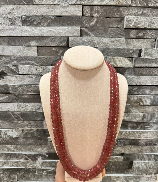 Pink strawberry quartz cut finish round necklace