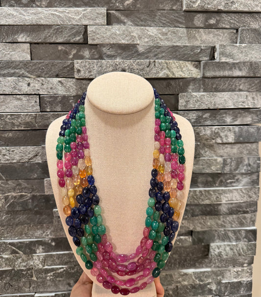 Multi sapphire necklace oval smooth beads