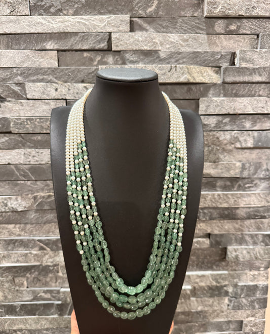 Designer Green Strawberry quartz and pearls necklace