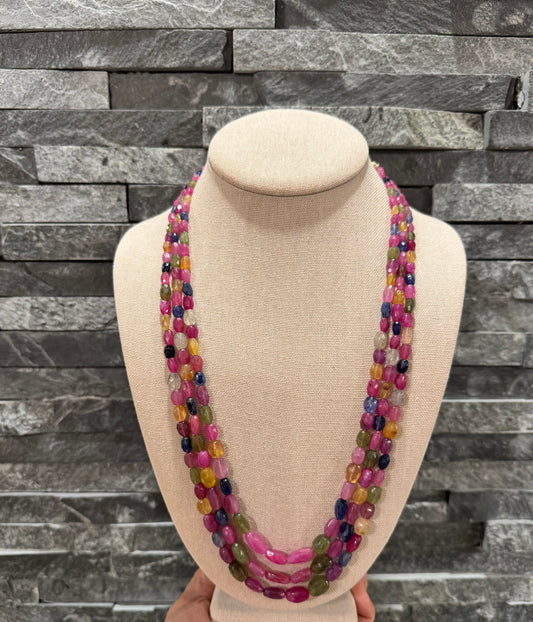 Multi sapphires cut finish oval grading necklace
